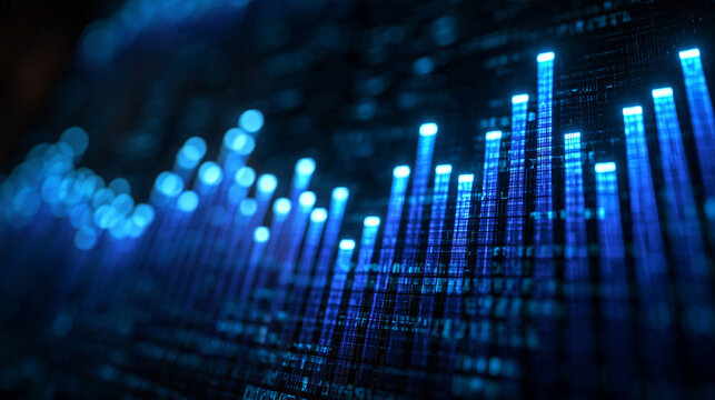 Financial Data Chart with Glowing Blue Bar Graph