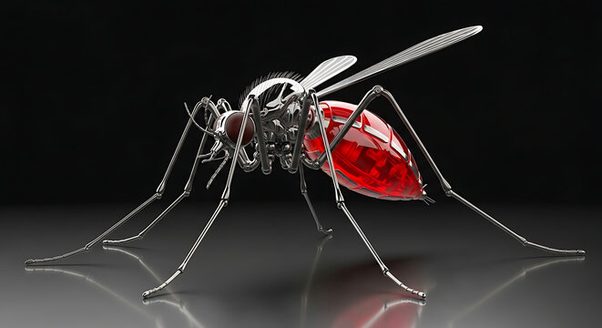 A single mosquito insect with a red blood filled body