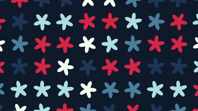 Seamless Pattern Animation With Colorful Hand Drawn Stars on Dark Background