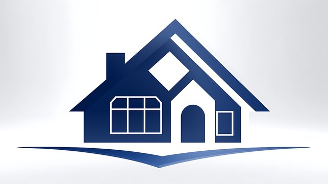 Modern Residential Architecture Graphic Concept Featuring a Sleek Midnight Blue House Silhouette Icon for Real Estate and Property Branding Identity