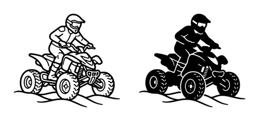 Quad Bike Rider Silhouette, ATV Off-Road Vehicle, Extreme Sports Vector Art, Motorcycle Adventure Icon, Outdoor Recreation Graphic © Sathi