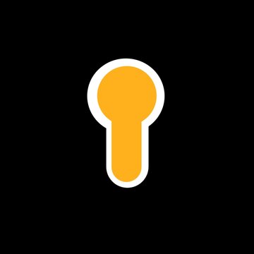 The simple graphic icon features a yellow keyhole with a white outline, contrasting against a minimalist black background.

