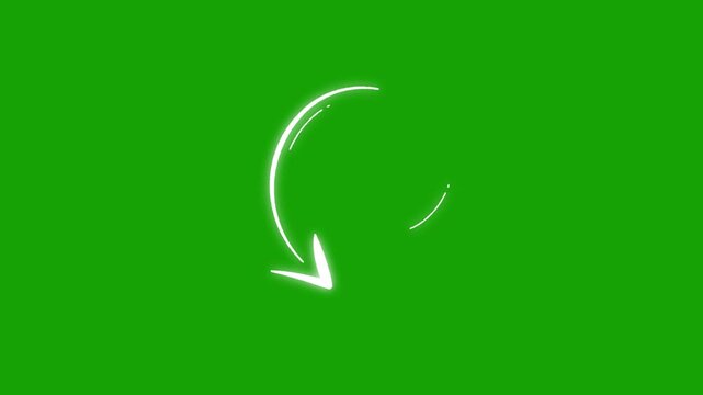Hand drawing arrow effect, isolated on green screen background. Down arrow, marking, animated, hand drawn, design element, ink brush, direction dand drawn arrow icon animation. 4K