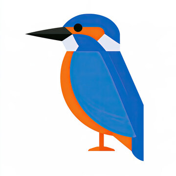 transparent kingfisher bird blue and orange flat vector illustration