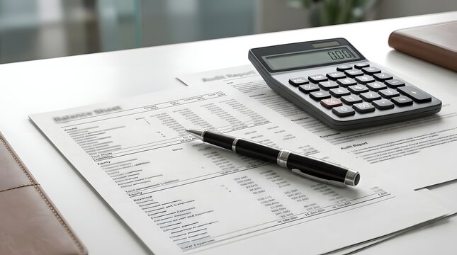 Calculator and pen on financial document