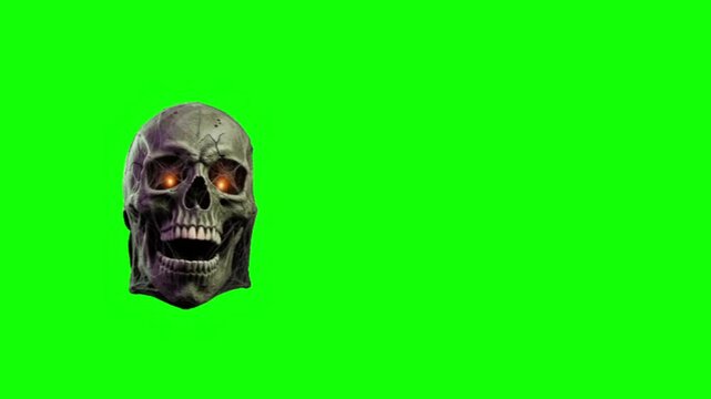 Halloween Skull Green Screen Glowing Eyes Laughing Spooky Party Video Overlay