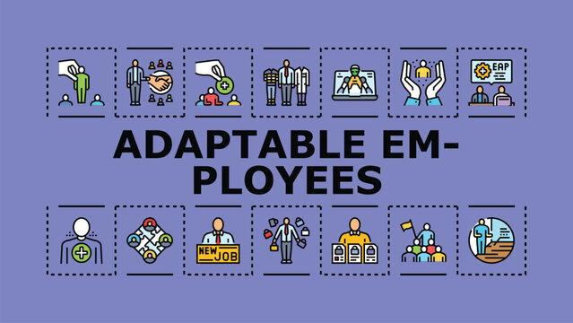 Adaptable employees banner infographic. Agile cooperative, capable flexible, proactive efficient icon vector illustration