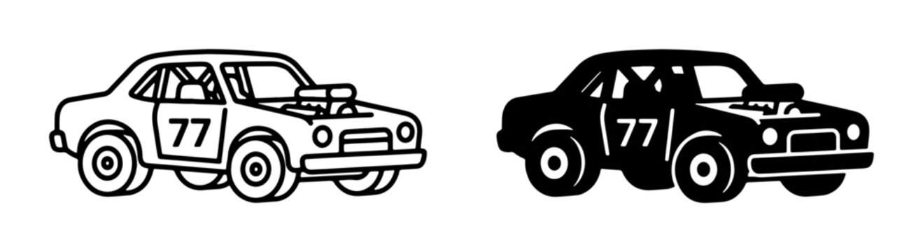 Drag Racing Car Icon, Number 77 Silhouette, Vintage Hot Rod Vector Art, Speed Competition Graphic
