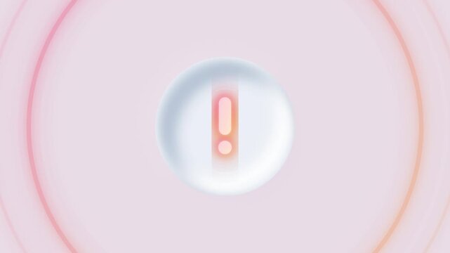 Abstract digital graphic of an urgent alert or critical warning, displaying a glowing exclamation mark symbol within a soft, concentric circular interface, signifying importance and attention