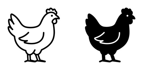 Fototapeta premium Simple Chicken Icons, Outline and Silhouette. Farm Animal Vector Graphics for Poultry and Agriculture Themes.