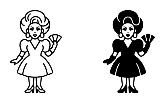 Drag Queen Icon Set, Bold Stylized Female Performer Vector Graphics, Glamorous Entertainer Silhouette Collection, LGBTQ+ Pride Celebration Art