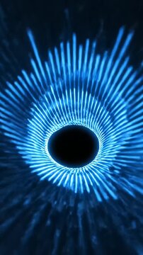 Visual of sound with blue sound waves glowing patterns changing to circular, creating dynamic shapes and flows that capture the essence of audio