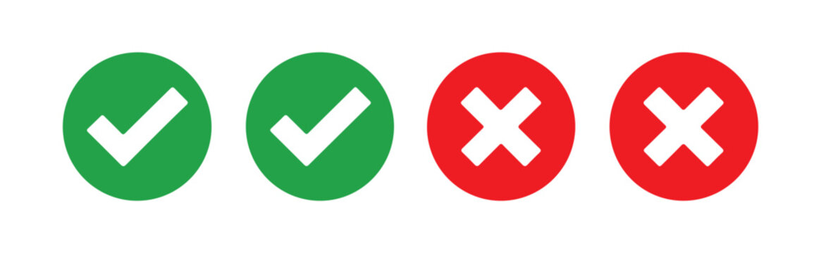 Four status icons including two green checkmark buttons and two red cross mark circles for validation tasks.