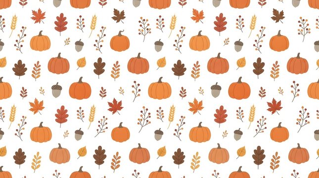 A festive autumn thanksgiving pattern featuring pumpkins leaves and seasonal elements