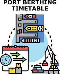 Obraz premium Port berthing timetable illustrating the process of marine transport, cargo loading, container management, and organized logistics for efficient shipment operations