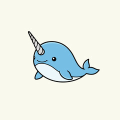 Cartoon Narwhal Swimming Illustration © john