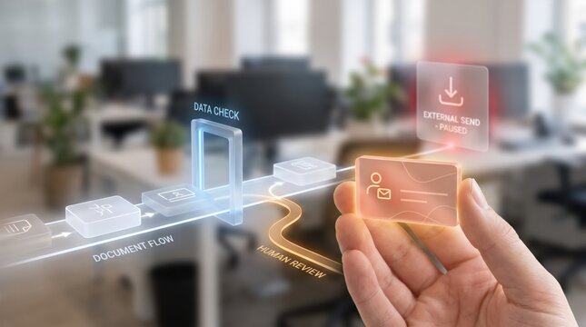 Runtime AI Governance - Sensitive data is intercepted for human review before being sent externally, ensuring secure manual verification in the data transfer process.