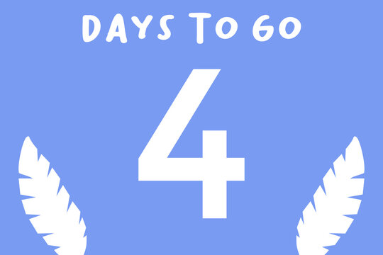 "4 days to go" &ndash; white text on a pastel purple background, decorated with leaves.