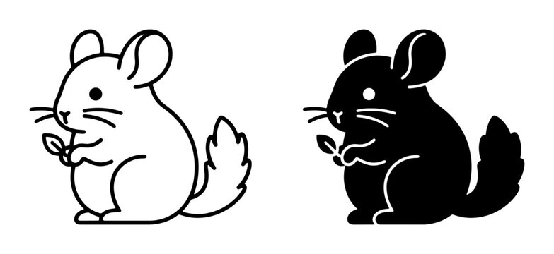 Chinchilla Vector Icons: Cute Rodent Illustrations in Outline and Silhouette, Adorable Pet Graphics for Animal Lovers and Wildlife Projects