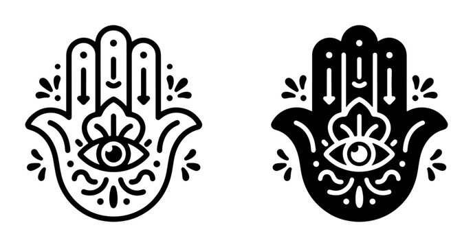 Hamsa Hand Icons, Evil Eye Protection Symbols, Mystical Talisman Vector Graphics, Spiritual Amulet Set