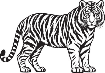 Fototapeta premium Tiger Silhouette Icon Isolated Striped Wild Cat Illustration For Jungle Predator Logo Design
