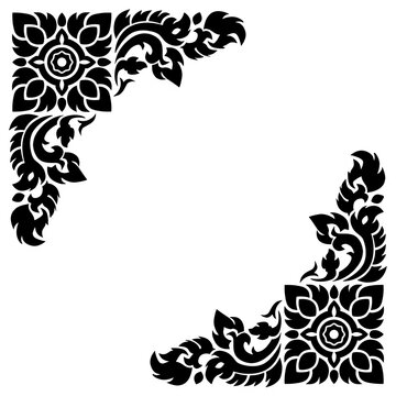 Pair of Detailed Traditional Thai Corner Ornaments on White Background