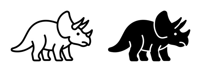 Triceratops Dinosaur Icons, Vector Silhouettes and Line Art, Prehistoric Creature Graphics for Children's Education and Paleontology Themes © Lokman