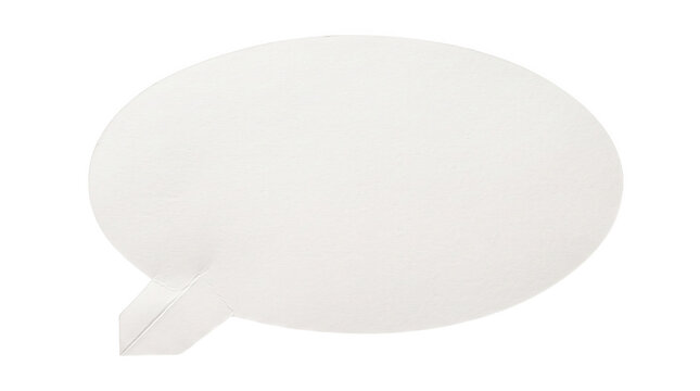 A simple white circular speech bubble icon isolated on a solid black background representing communication dialogue chat message or a blank space for text