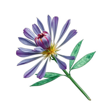 purple aster flower botanical illustration