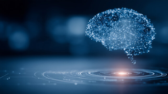 Digital brain formed by connected nodes represents artificial intelligence neural networks and intelligent data processing.
