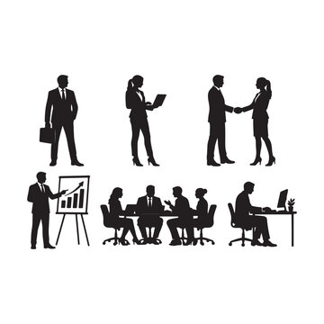 Business People Silhouette Collection Vector, Corporate Meeting, Handshake, Presentation and Office Work.