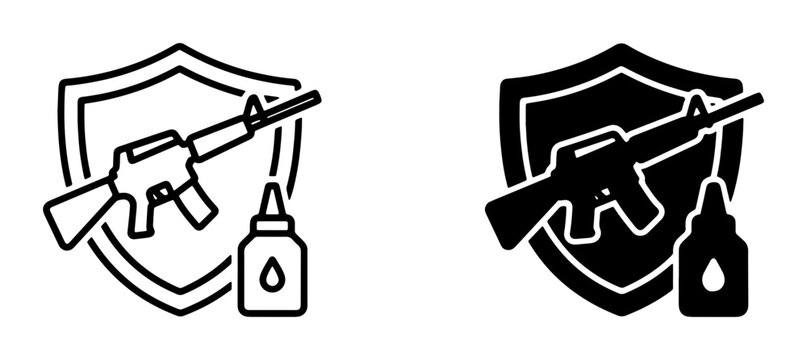 Gun Maintenance Icons, Firearm Cleaning and Protection Symbols, Weapon Care and Safety Graphics, Vector Set