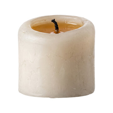 Wax candle isolated on a transparent or white background. Traditional lighting accessory for day of the dead altar, romantic dinner ambiance and relaxation spa decoration.