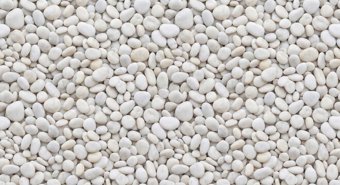 Top view of smooth white river pebbles forming a natural textured background