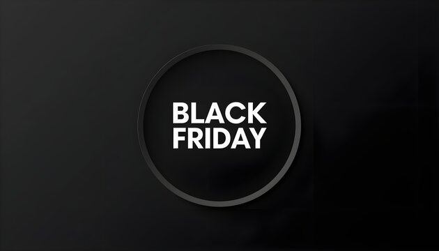 Black Friday circular logo badge vector mockup on dark background. Minimalist round emblem for retail sale promo, discount label, and shopping banner