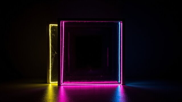 Neon Yellow Frame on Dark Background