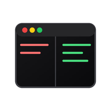 Code editor window icon with red and green syntax highlighting for web design.
