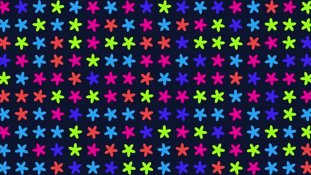 Seamless Pattern Background With Colorful Hand Drawn Flowers on Dark Blue