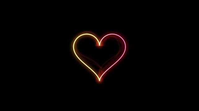 Glowing Neon Heart Outline Animation Isolated on Deep Black Background for Romantic Love Graphics