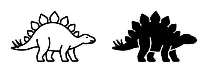 Stegosaurus Dinosaur Icons, Outline and Silhouette, Prehistoric Reptile Vector Graphics for Educational and Thematic Designs © Fahim