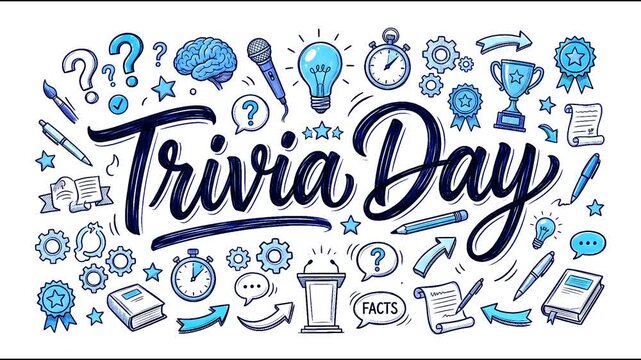 Hand Drawn Trivia Day Typography and Quiz Celebration Elements Vector Illustration
