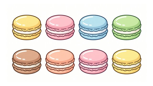 Set of colorful french macaron pastries vector illustration isolated on white background