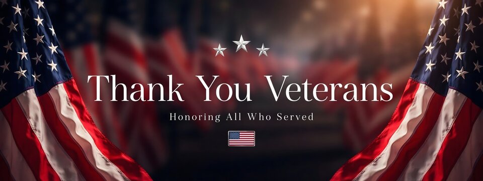 Thank You Veterans commemorative design featuring American flags surrounding heartfelt appreciation message honoring veterans military service sacrifice courage dedication and patriotism