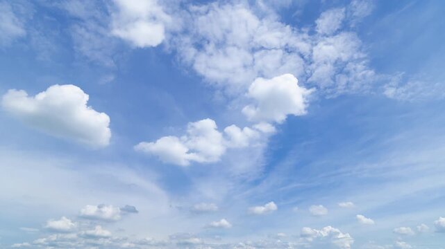 Time lapse, Clear Blue Sky with Soft White Clouds and Bright Natural Daylight Background, Beautiful Clear Blue Sky with Soft White Clouds and Ample Copy Space