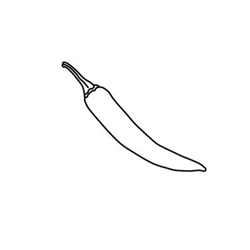 Chili pepper line art vector illustration, simple black outline hot spicy vegetable icon for coloring page or logo design