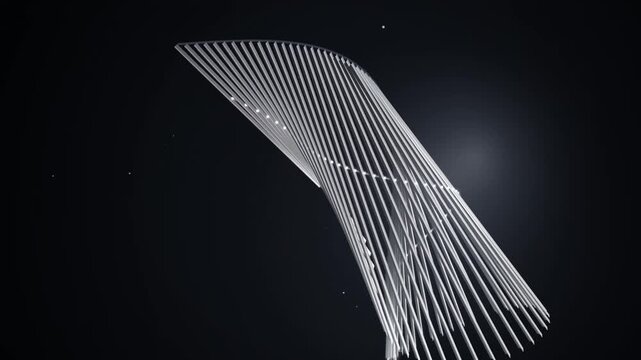 Abstract 3d structure with white parallel bars rotating in dark space