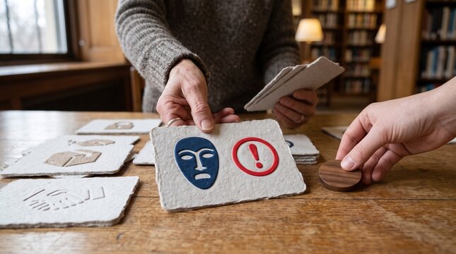 Hands sort fraud scenario cards for safer decisions