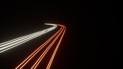 Red and white car light trails curving on black background, long exposure speed overlay for city designs © rakapandu