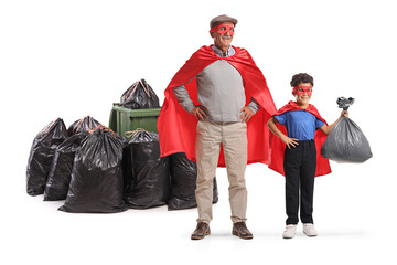 Senior and child superheros cleaning the city © Ljupco Smokovski