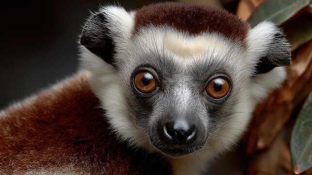 Close-up of a captivating lemur staring forward, with its distinctive brown eyes and black and white fur, offering a glimpse into the fascinating world of wildlife